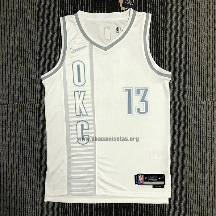 Camiseta Oklahoma City Thunder Paul George NO 13 Ciudad 2021-22 Blanco